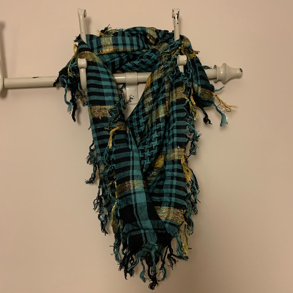 Houndstooth Scarf in teal/gold/black